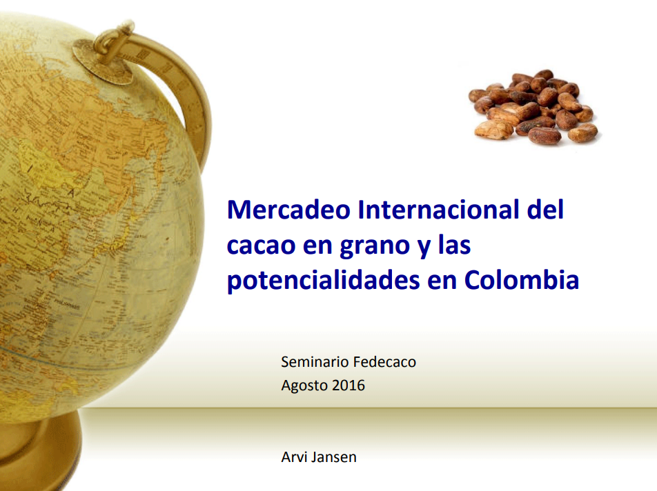 Portada de Mercadeo Internacional del cacao en grano y las potencialidades en Colombia.